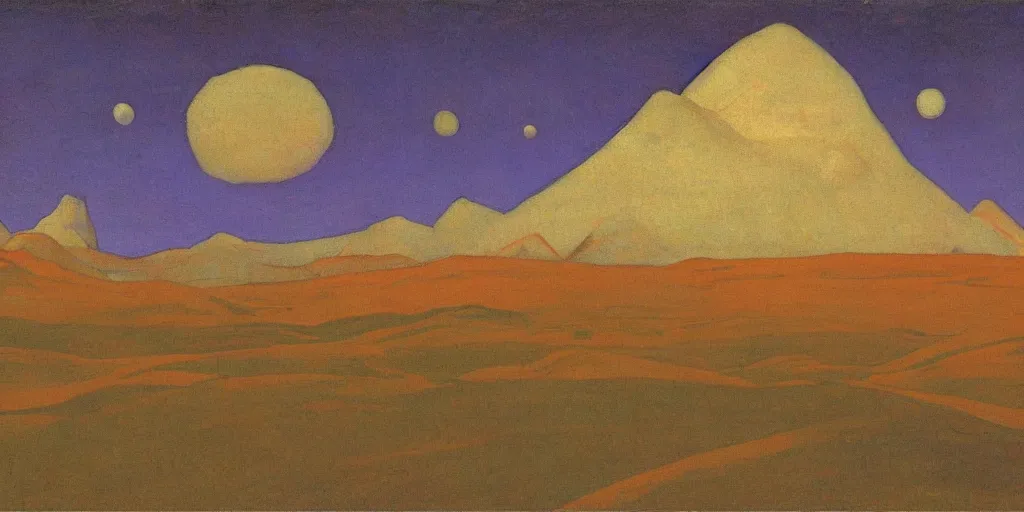 Image similar to martian landscape by nicholas roerich,