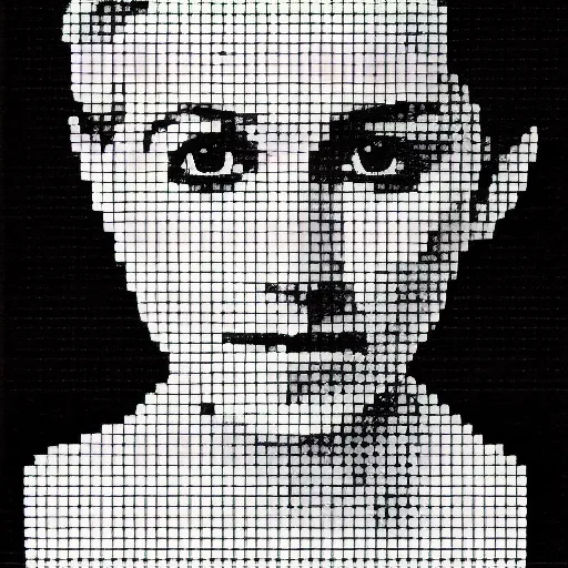 Image similar to portrait of emma watsons in the style of a dot matrix printer print out!!