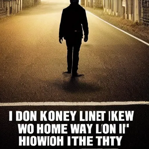 Prompt: i walk a lonely road the only one that i have ever known don't know where it goes but it's home to me, and i walk alone i walk this empty street on the boulevard of broken dreams where the city sleeps and i'm the only one, and i walk alone