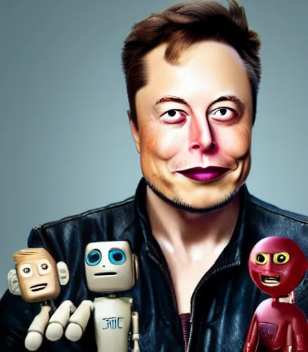 Image similar to portrait of elon musk as a robot chicken character, intense, high quality, high detail