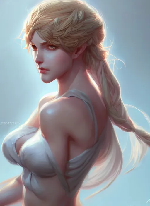 Image similar to aphrodite, lol style, highly detailed, artgerm, cushart krenz, zeronis, trending on artstation, soft light, sharp edges, illustration, character design, concept art