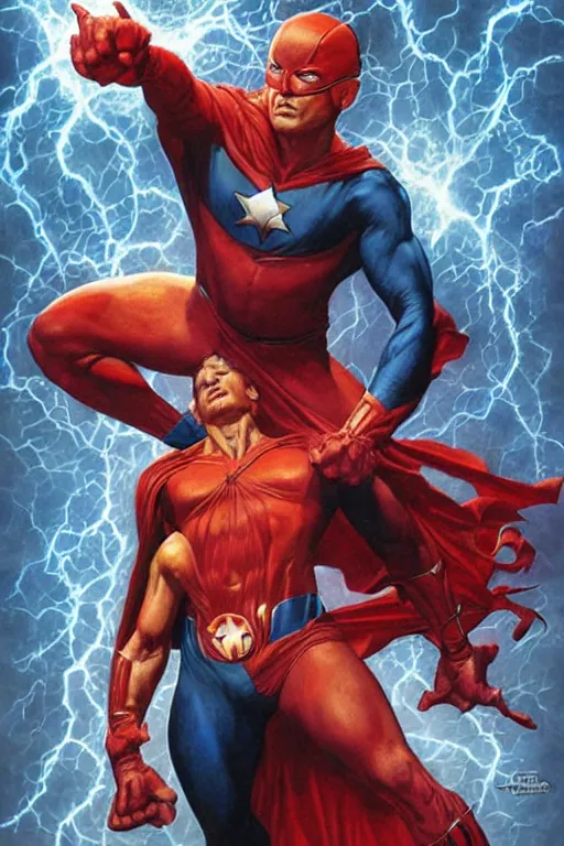 Image similar to a superhero called the flare. art by tomasz alen kopera and glenn fabry and alex ross.