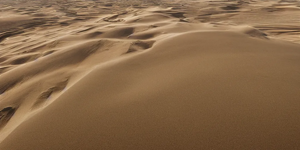 Image similar to National Geographic photograph of windswept sand dunes. Realistic.