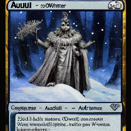 Image similar to auril, god of winter, owl faced crone