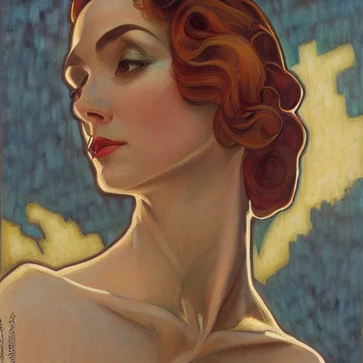 Image similar to a streamline moderne painting in the style of donato giancola, and in the style of charlie bowater, and in the style of alphonse mucha. symmetry, smooth, sharp focus, semi - realism, intricate detail.