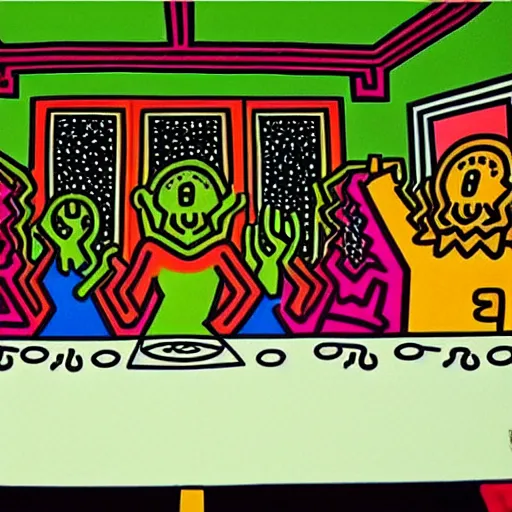 Image similar to The last supper, by Keith Haring