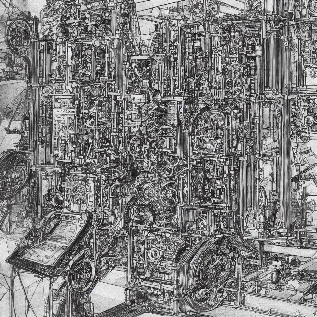 Prompt: close - up on detailed, intricate technical drawings from 1 8 4 0 for a mechanical display attachment to babbage's difference engine, showing a screen playing tetris