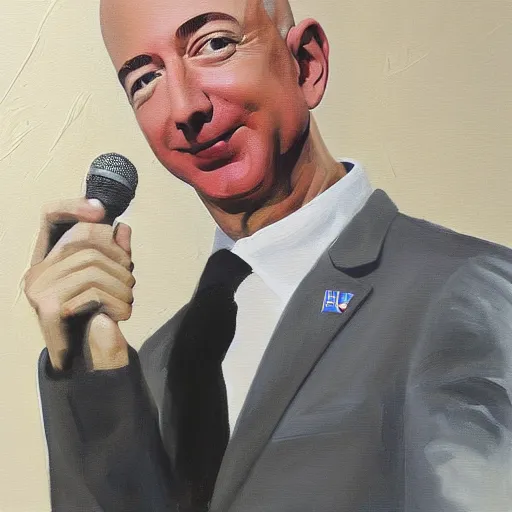 Image similar to painting of jeff bezos with very very very long hair hair