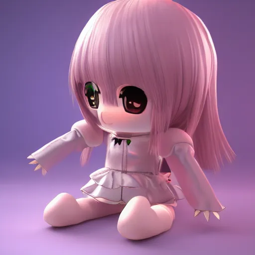 Image similar to cute fumo plush of a metallic reflective girl, global illumination reflectance probe, ssao, chibi anime, magical girl, glow, witch, vray