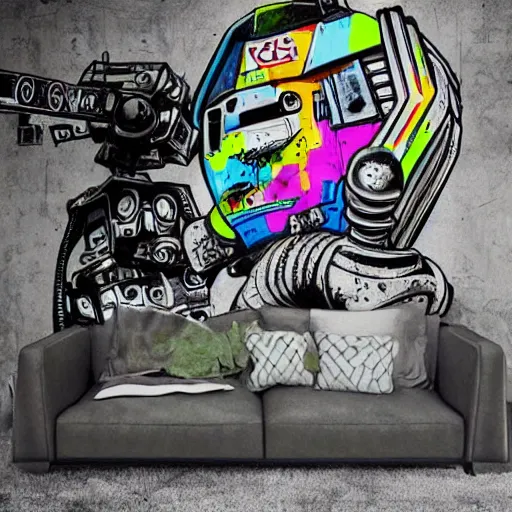 Image similar to chappie colorful graffiti, black and white zef design graffiti on the wall, dark lighting, digital art