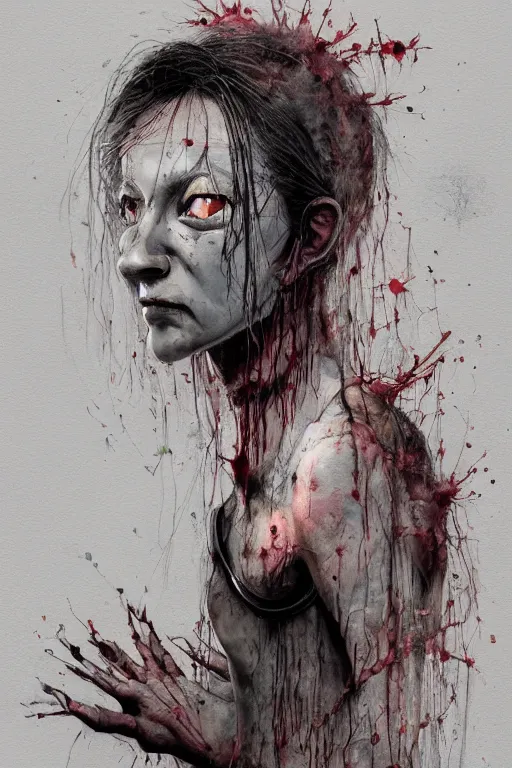 Image similar to watercolor cartoon grunge portrait of a creepy horror nurse girl . intricate abstract. intricate artwork. nightmare fuel. terrifying. by zdzisław Beksiński, wlop, dan mumford , trending on artstation, greg rutkowski very coherent symmetrical artwork. cinematic, hyper realism, high detail, octane render, 8k