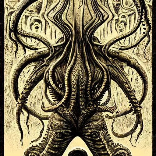Prompt: cthulhu by H.R Giger, in the style of junji ito, digital art low_angle_shot_of_a_horrifying_creature_by_Junji_ito_intricate_elegant_highly_detailed_centered_digital_painting_artstation_concept_art_smooth_sh_