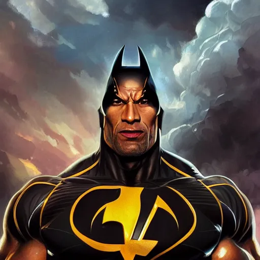 Prompt: full figure ultra realistic illustration, dwayne johnson as batgirl and leslie grace as black adam, intricate, elegant, highly detailed, digital painting, artstation, concept art, smooth, sharp focus, illustration, art by artgerm and greg rutkowski and alphonse mucha