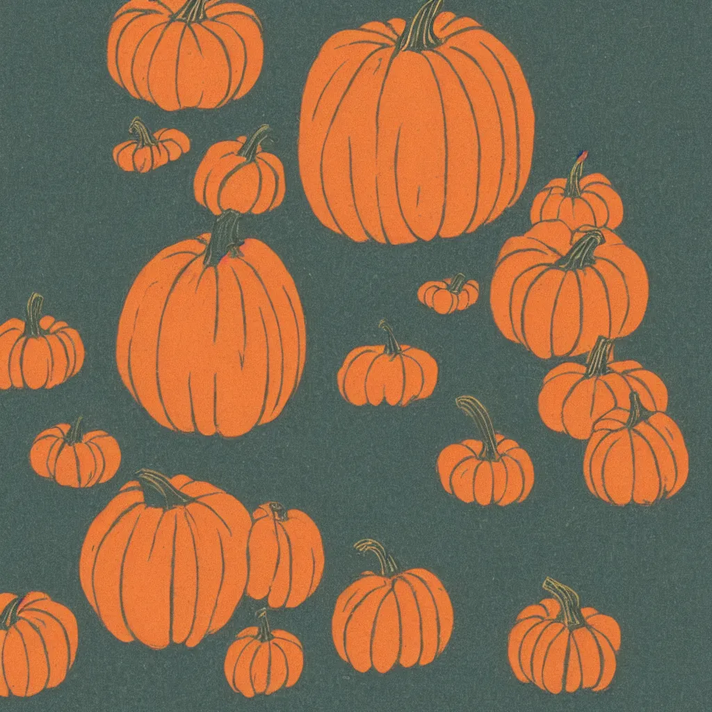 Image similar to vintage risograph of pumpkin, simple