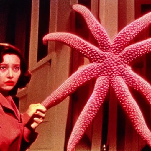 Prompt: a filmstill of pulgasari, kaiju starfish, in the style of suspiria ( 1 9 7 7 )