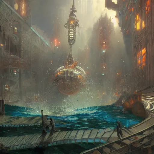 Image similar to underwater city, bioshock, highly detailed painting by gaston bussiere, craig mullins, j. c. leyendecker 8 k