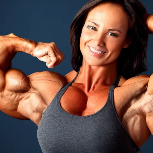 Image similar to female body builder with unrealistically big muscles in a bodybuilding pose