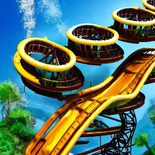 Image similar to underwater roller coaster, photorealistic, detailed