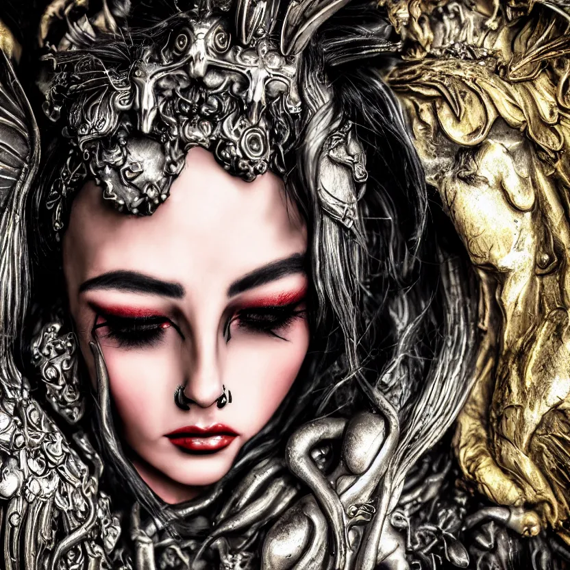 Prompt: candid photography, close up portrait, goddess of death, by anne stokes, photorealism, highly detailed, uhd