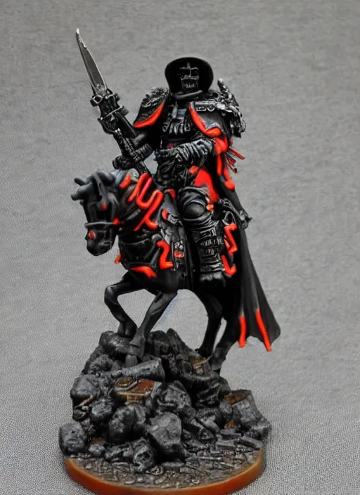 Prompt: 8 0 mm resin detailed miniature of a warhammer 4 0 k grim reaper, riding a black horse, bloody, product introduction photos, 4 k, full body,