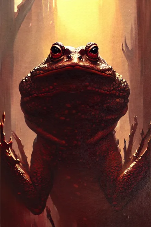 Image similar to greg rutkowski painting poster. giant man - eating toad