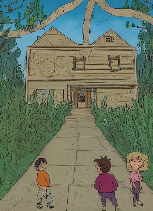 Image similar to a screenshot from Hereditary (2018) as a 1986 Saturday morning cartoon, highly detailed