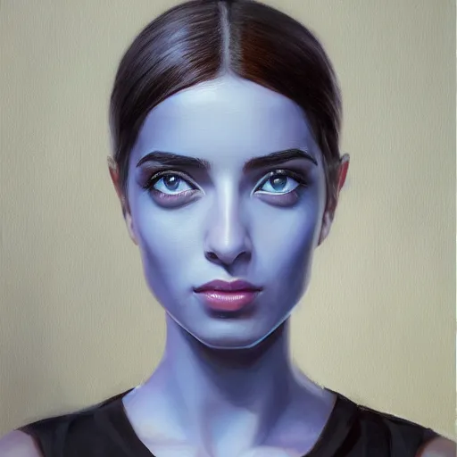 Image similar to greek ameera al taweel , blue eyes, black hair, beautiful face, oild painting, Hyper-realistic, Highly Detailed, HD, by Brom, by beeple, studio ghibli, wallpaper, highly detailed, trending on artstation