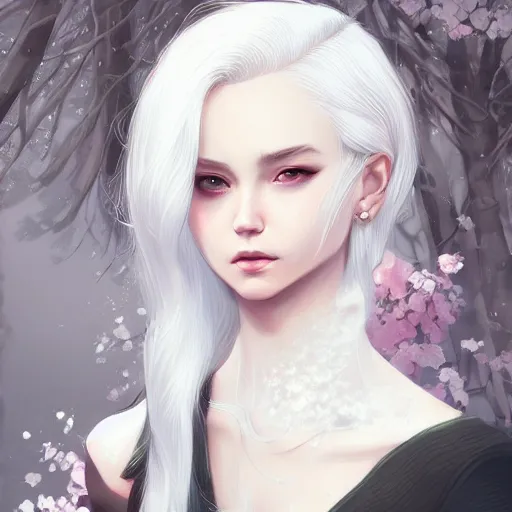 Image similar to teen girl, white hair, gorgeous, amazing, elegant, intricate, highly detailed, digital painting, artstation, concept art, sharp focus, illustration, art by Ross tran and kuvshinov