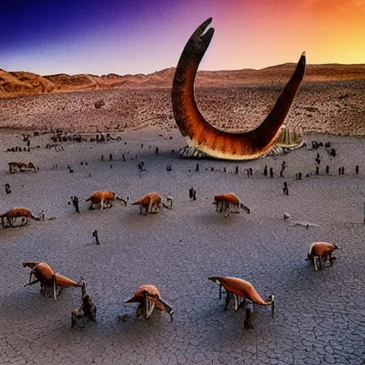 Image similar to 🐋🦖🐙 👽 🐳 in desert, photography