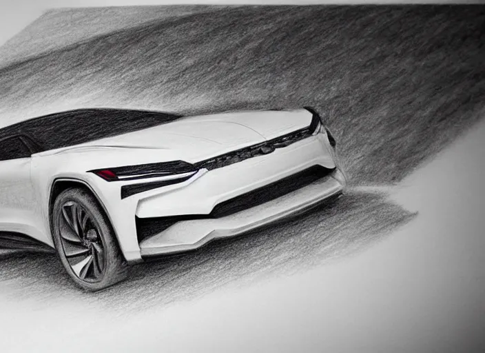 Prompt: concept non - coloring pencil drawing of a new car combined by two different genres for offroading.