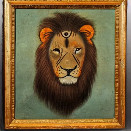 Prompt: lion with red spots above eyes, portrait, 1 9 th century painting