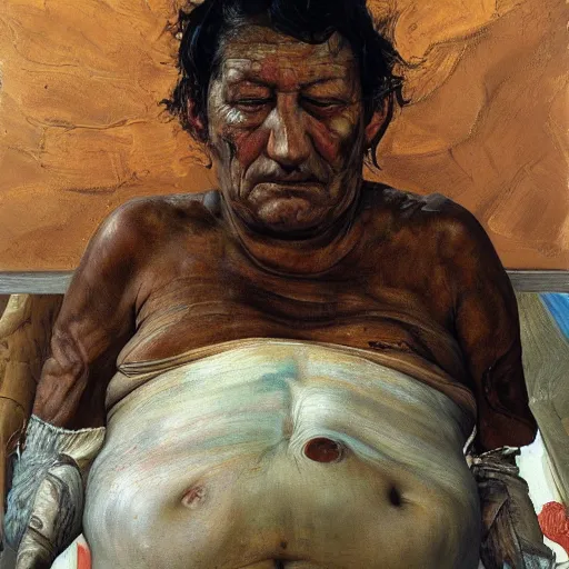 Prompt: high quality high detail painting by lucian freud and jenny saville, hd, holy person, turquoise