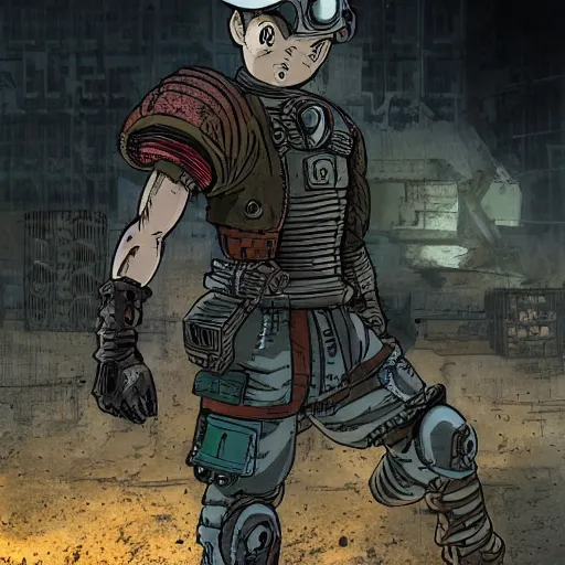 Image similar to a post-apocalyptic cyberpunk grimdark martial artist in the style of akira toriyama in the style of fallout detailed realistic HD 8k High Resolution