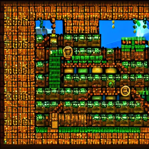 Image similar to Donkey Kong Country level depicting a beautiful mine with shiny crystals on the wall, floating barrels and minecarts. In-game screenshot