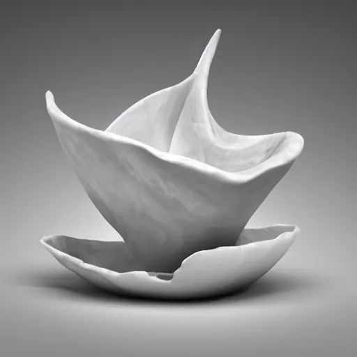 Image similar to a marble sculpture of leaf textured coffee cup by Zaha Hadid , 3d architecture, masterpiece