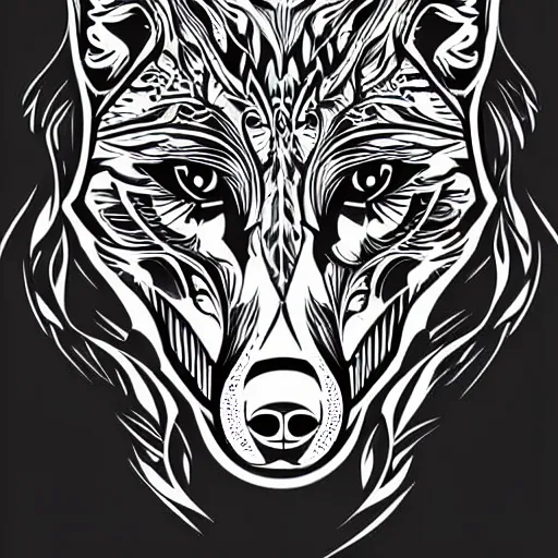 Prompt: tattoo stencil. pencil line drawing, black and white vector, photoshop wolf