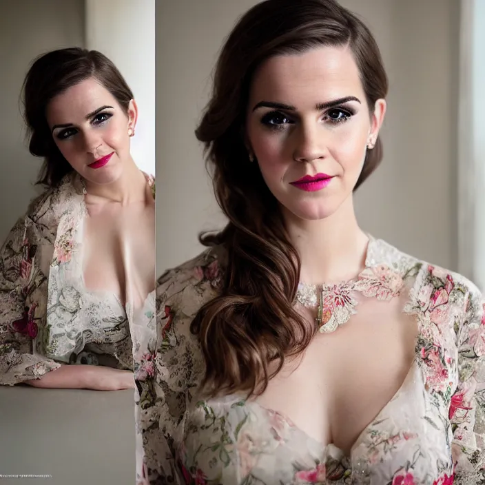 Image similar to portrait of angela white wearing kebaya with emma watson's face, by charlotte grimm, natural light, detailed face, canon eos c 3 0 0, ƒ 1. 8, 3 5 mm, 8 k, medium - format print