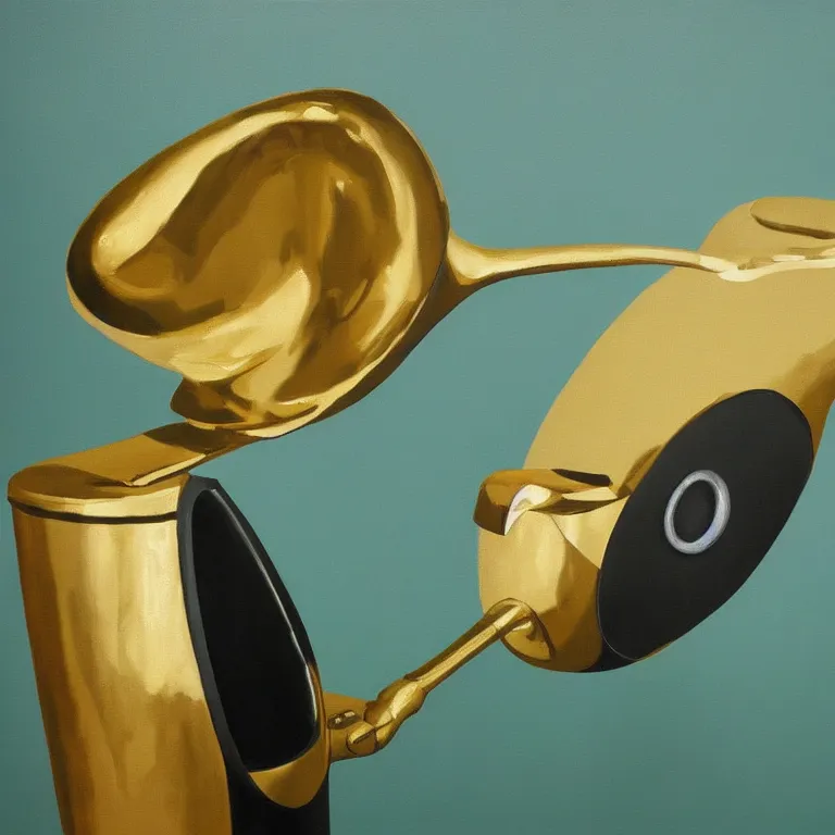 Prompt: gold urinal as art, golf club, painted by Edward Hopper, painted by James Gilleard, airbrush