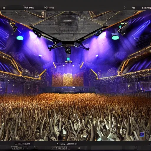 Image similar to a virtual reality concert venue with amazing atmosphere. highly detailed. trending on artstation.