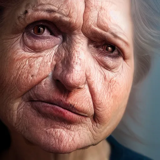 Image similar to A woman with Werner's Syndrome, close-up, portrait imagery, photorealistic imagery