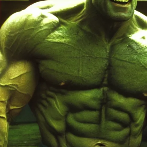 Prompt: jason statham as hulk in 1 9 7 7 movie