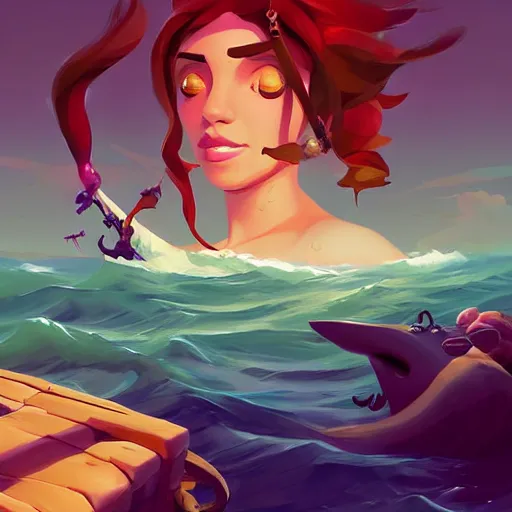 Image similar to painting mermaid treasure on sea of thieves game avatar hero smooth face median photoshop filter cutout vector, behance hd by jesper ejsing, by rhads, makoto shinkai and lois van baarle, ilya kuvshinov, rossdraws global illumination