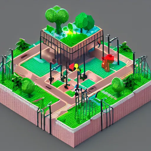 Prompt: isometric game art outdoor world with grid that separates isnalnds, lights with bloom, trending on artstation, mohamed chahin style, cycles render with ambient lights and volume 4 k