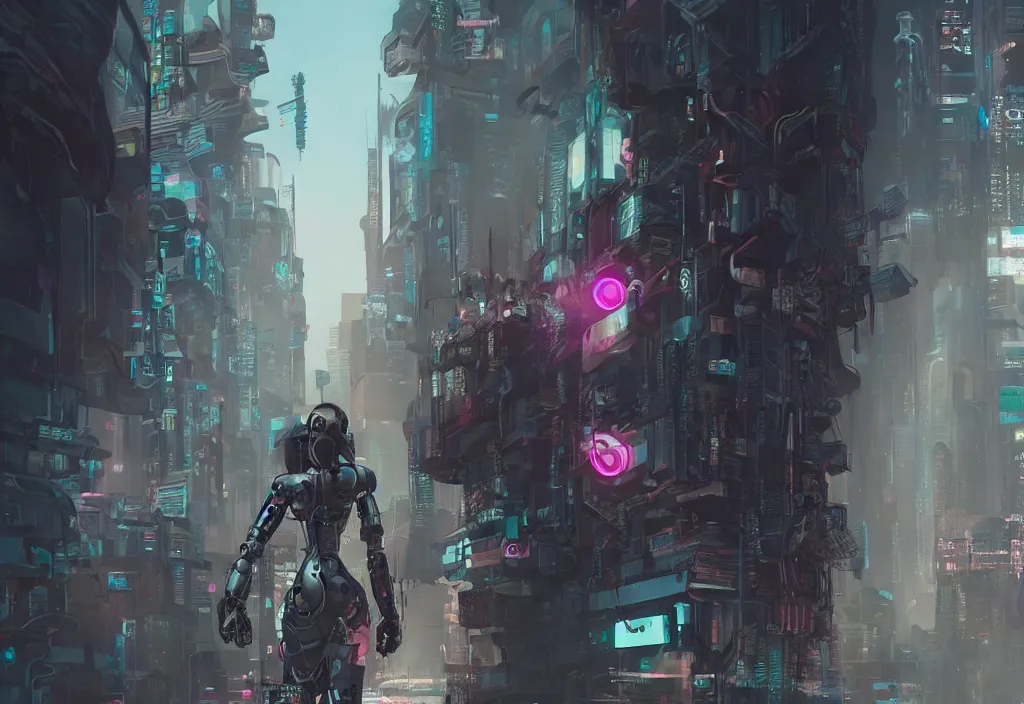 Prompt: a screenshot of a cyberpunk movie depicting a female robot carrying a movie camera, fantasy, intricate and very very beautiful, highly detailed, digital painting, artstation, concept art, smooth and sharp focus, illustration, art