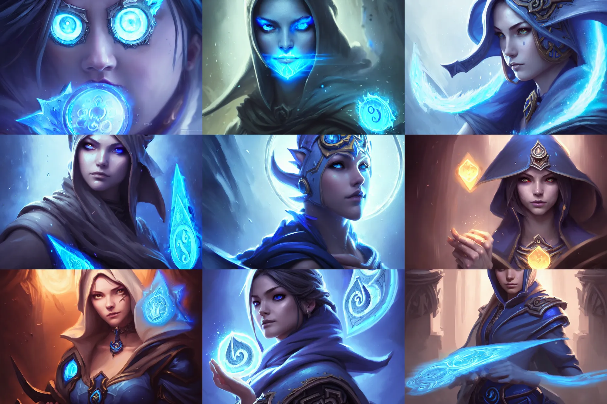 Prompt: amazing masterclass symmetrical portrait of a female blue mage, hearthstone splash art, deiv calviz, splash art, natural light, elegant, intricate, fantasy, atmospheric lighting, by greg rutkowski, hearthstone splash art, hd wallpaper, ultra high details, cinematic composition, professional unique master piece, anatomically proportional & perfect, masked face and eyes