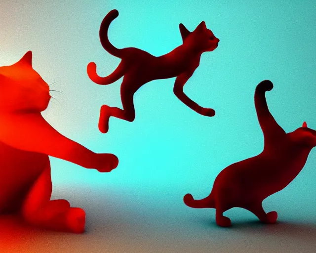 Image similar to cats salsa dancing in lava lamp 3 d cinematic lighting cg society artstation unreal cinestill