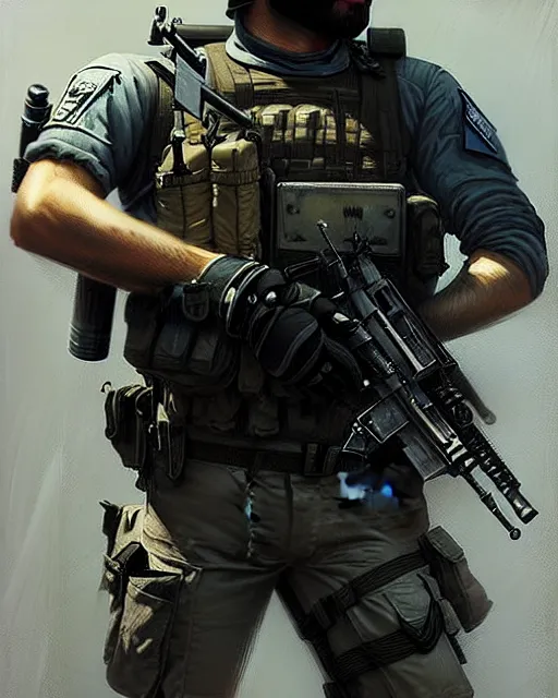 Prompt: swat soldier | | realistic shaded, fine details, realistic shaded lighting poster by greg rutkowski, magali villeneuve, artgerm, jeremy lipkin and michael garmash and rob rey