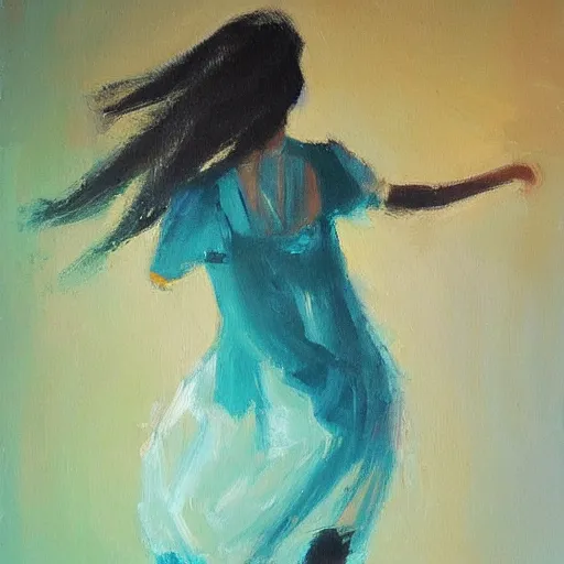 Image similar to “a girl dancing in the dark oil panting”