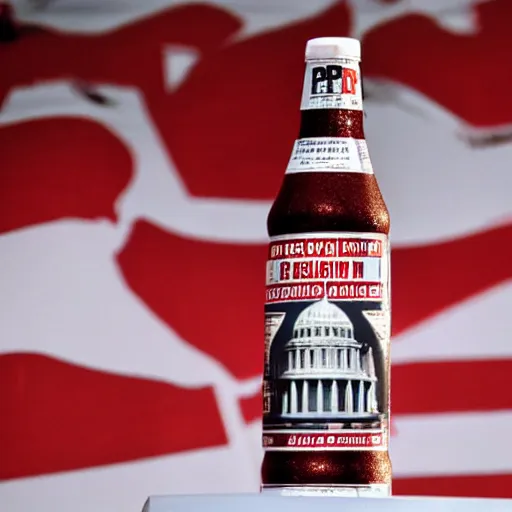 Image similar to a bottle of doctor pepper testifying before Congress on healthcare reform in 2010,