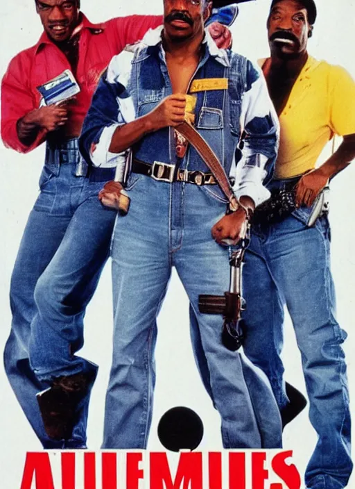 Image similar to an 8 0's john alvin action movie poster starring eddie murphy face as a plumber to rich people. bathroom. overalls. tool belt. the movie is called with text beverly hills crap